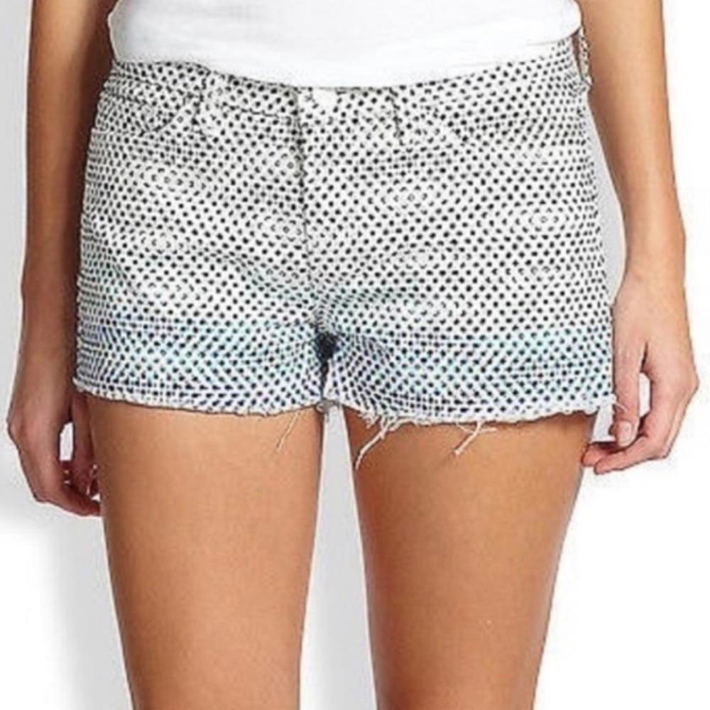J Brand Cut Off Ombre Dot Frayed Hem Denim White Blue Black Shorts 26